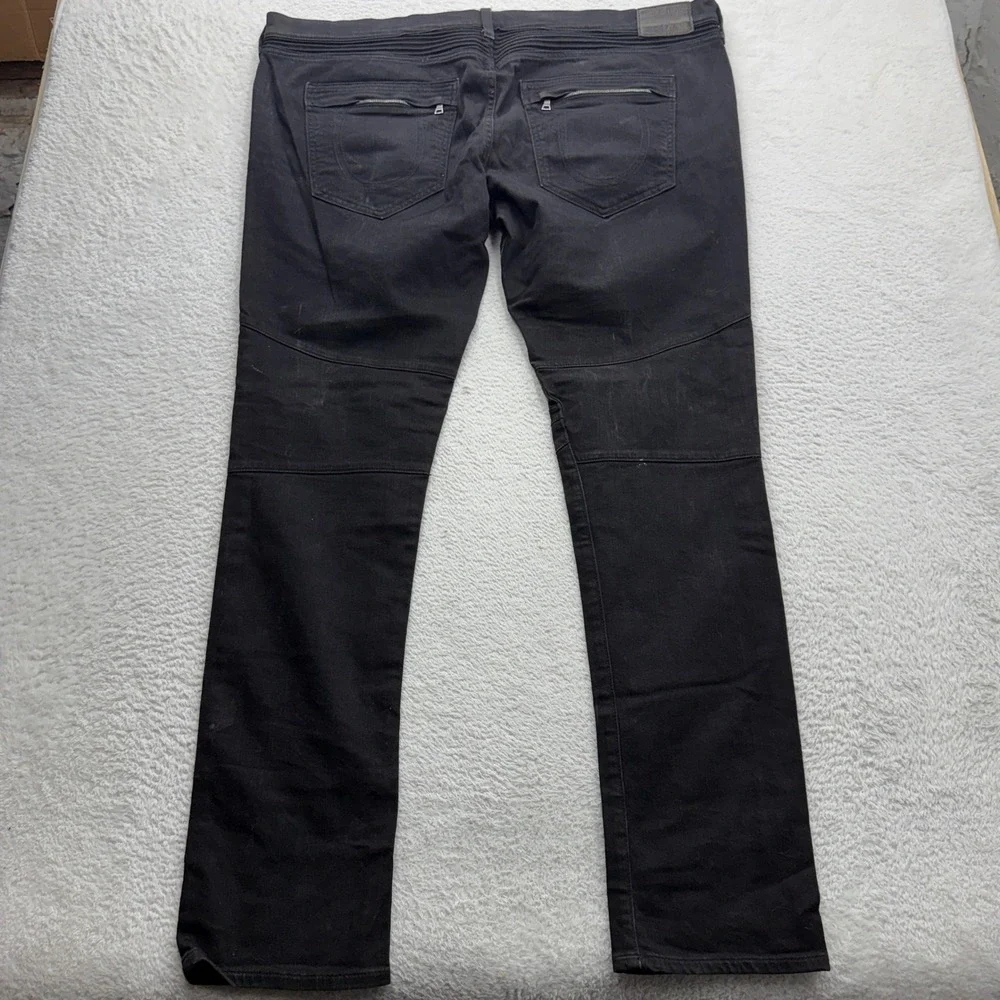 True Religion Rocco Relaxed Skinny Moto Biker Jeans Black Mens Size 44 USA Made‎